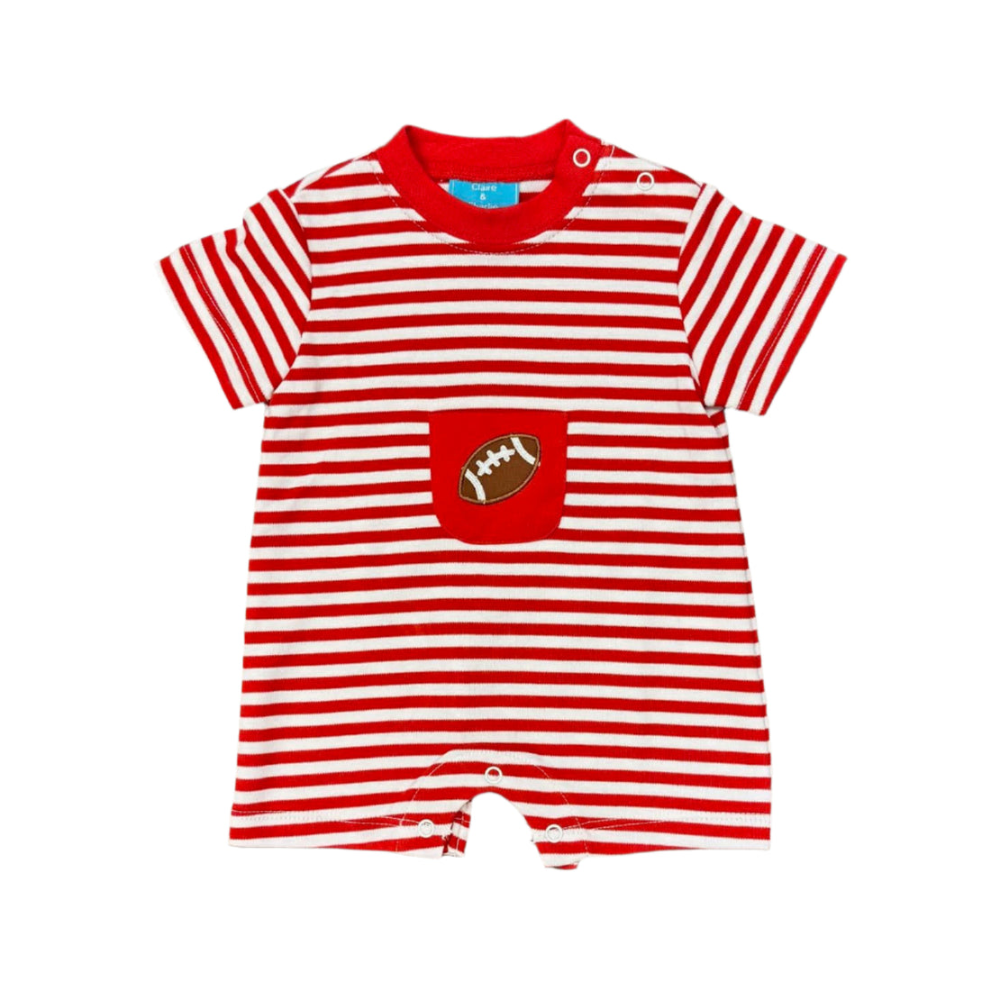 Boys Football Embroidered Short Romper: Red Stripe
