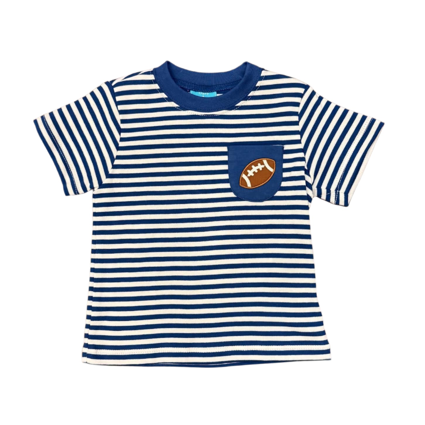 Football Embroidered SS T-Shirt: Blue Stripe