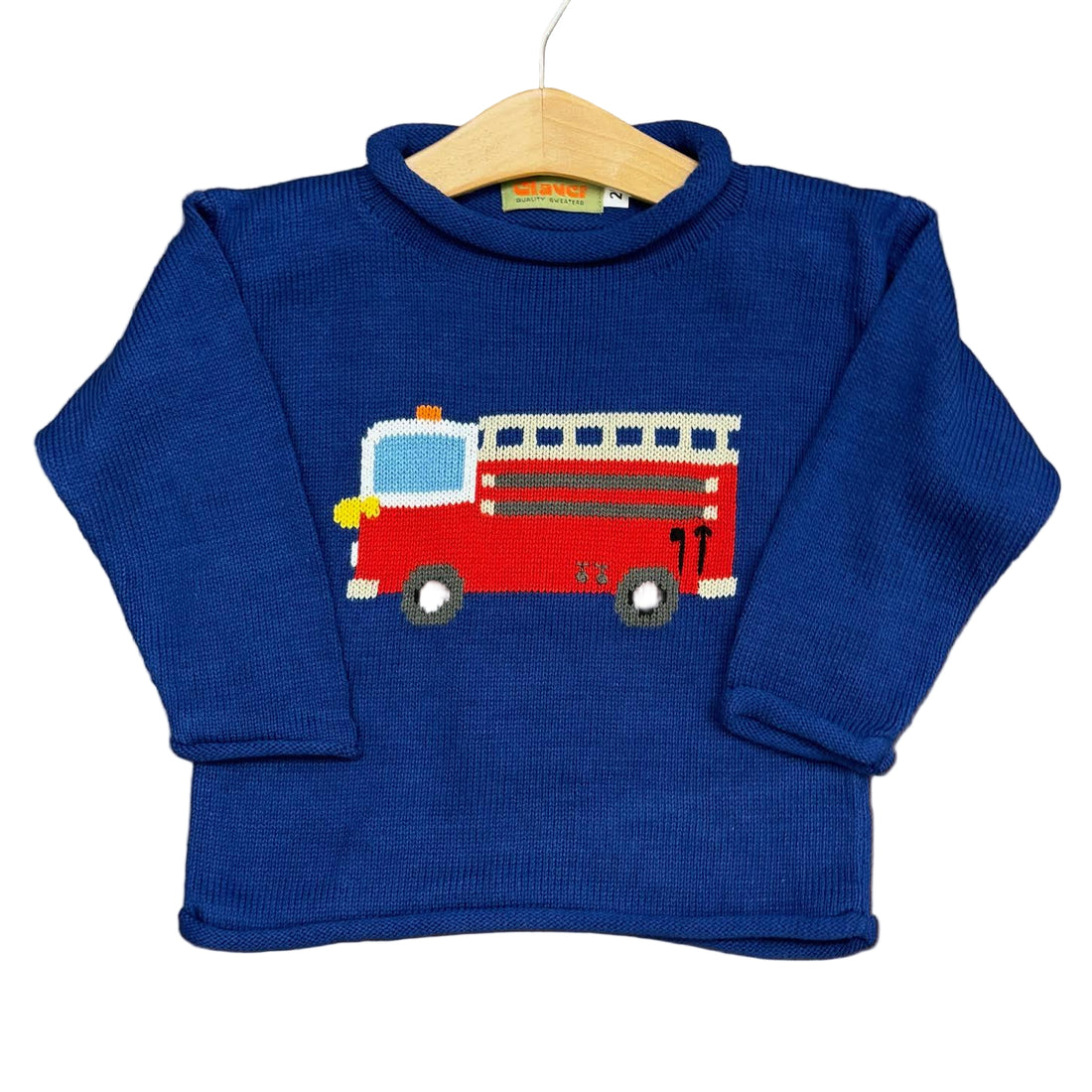 Royal Blue Roll Neck Sweater with Fire Truck