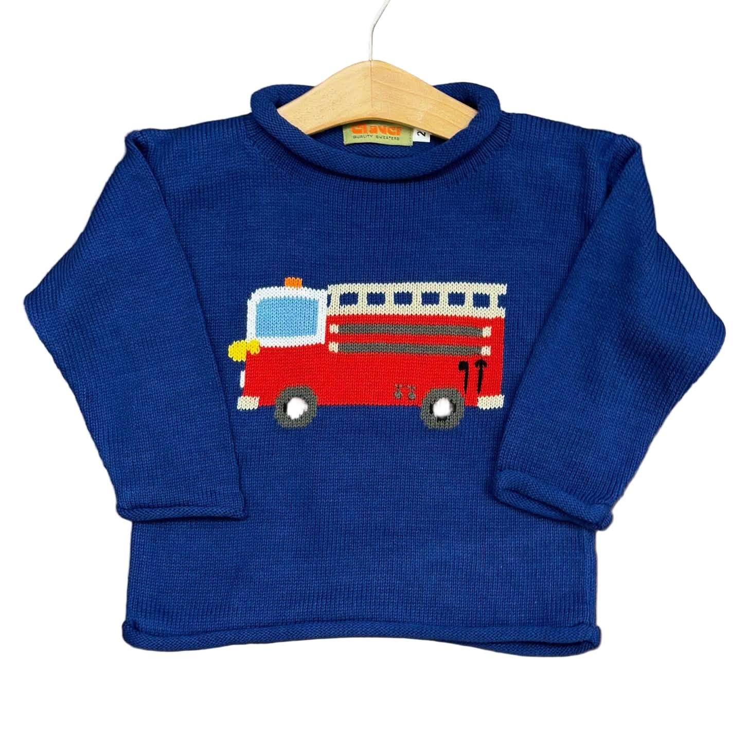 Royal Blue Roll Neck Sweater with Fire Truck