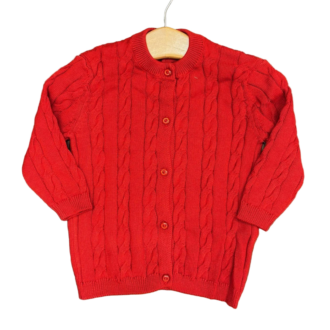 Cable Knit Cardigan: Deep Red