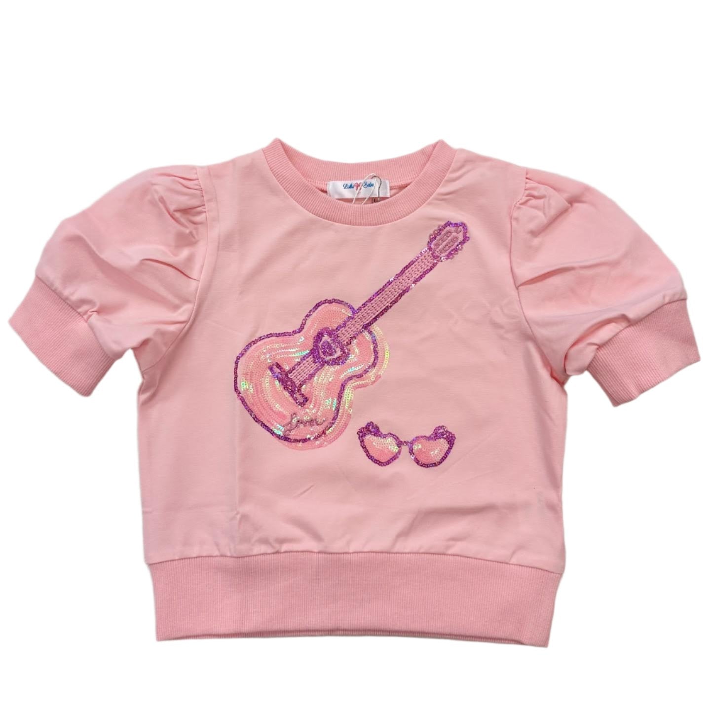 Light Pink Guitar Sequin LS Puff Sleeven