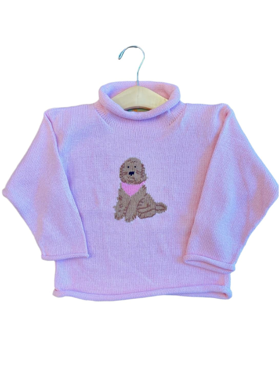 Roll Neck Sweater: Light Pink with Goldendoodle