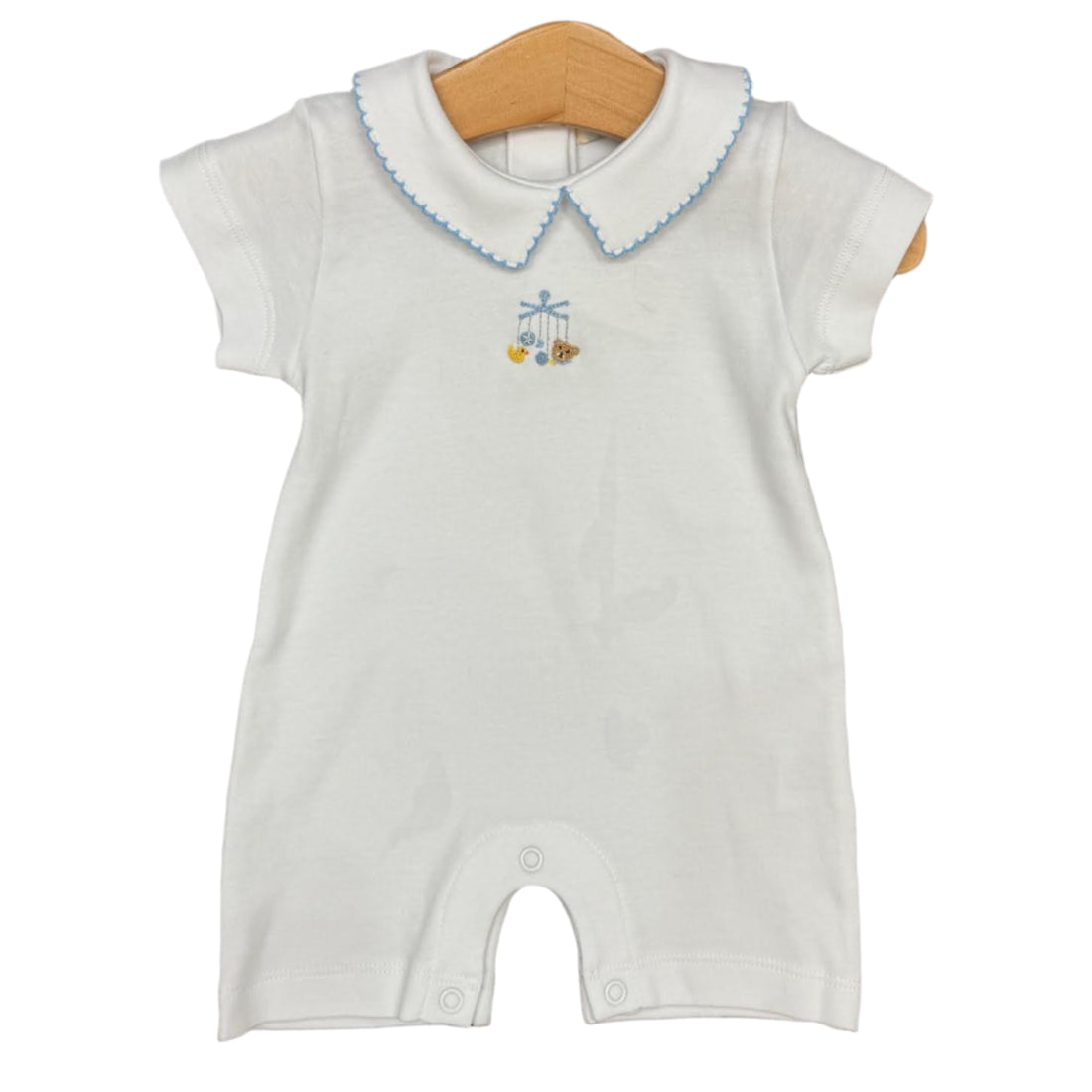 Baby Boy Short Romper with French Knot Animal Mobile Embroidery
