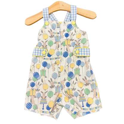 Porter Short Overall: Blue Bunny Party