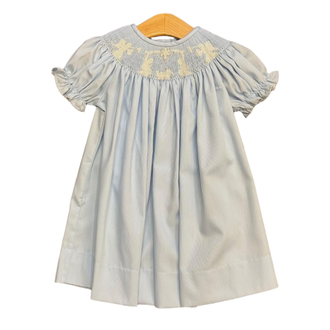 Emma Smocked Bishop Dress: Light Blue Nativity