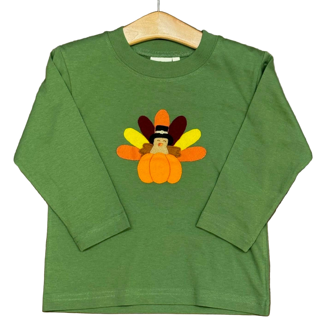 Peapod Green Boys LS T-Shirt with Turkey &amp; Pumpkin Applique