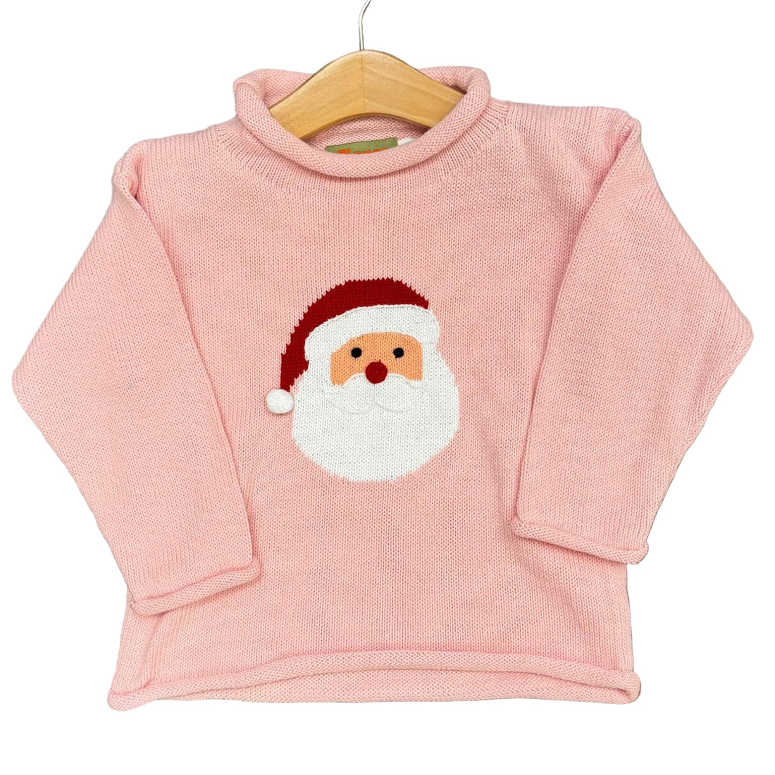 Light Pink Roll Neck Sweater with Santa Face