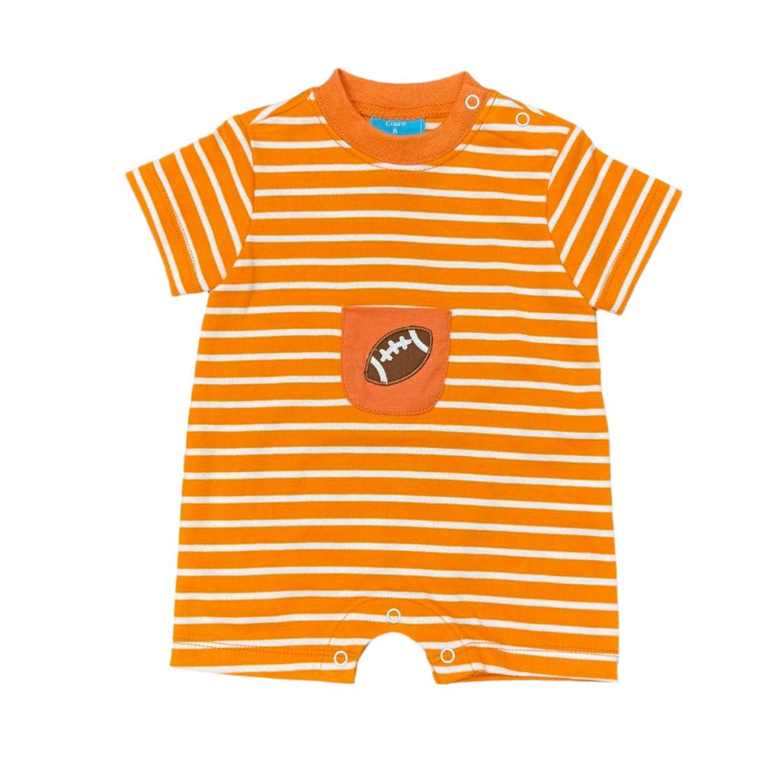 Boys Football Embroidered Romper: Orange Stripe