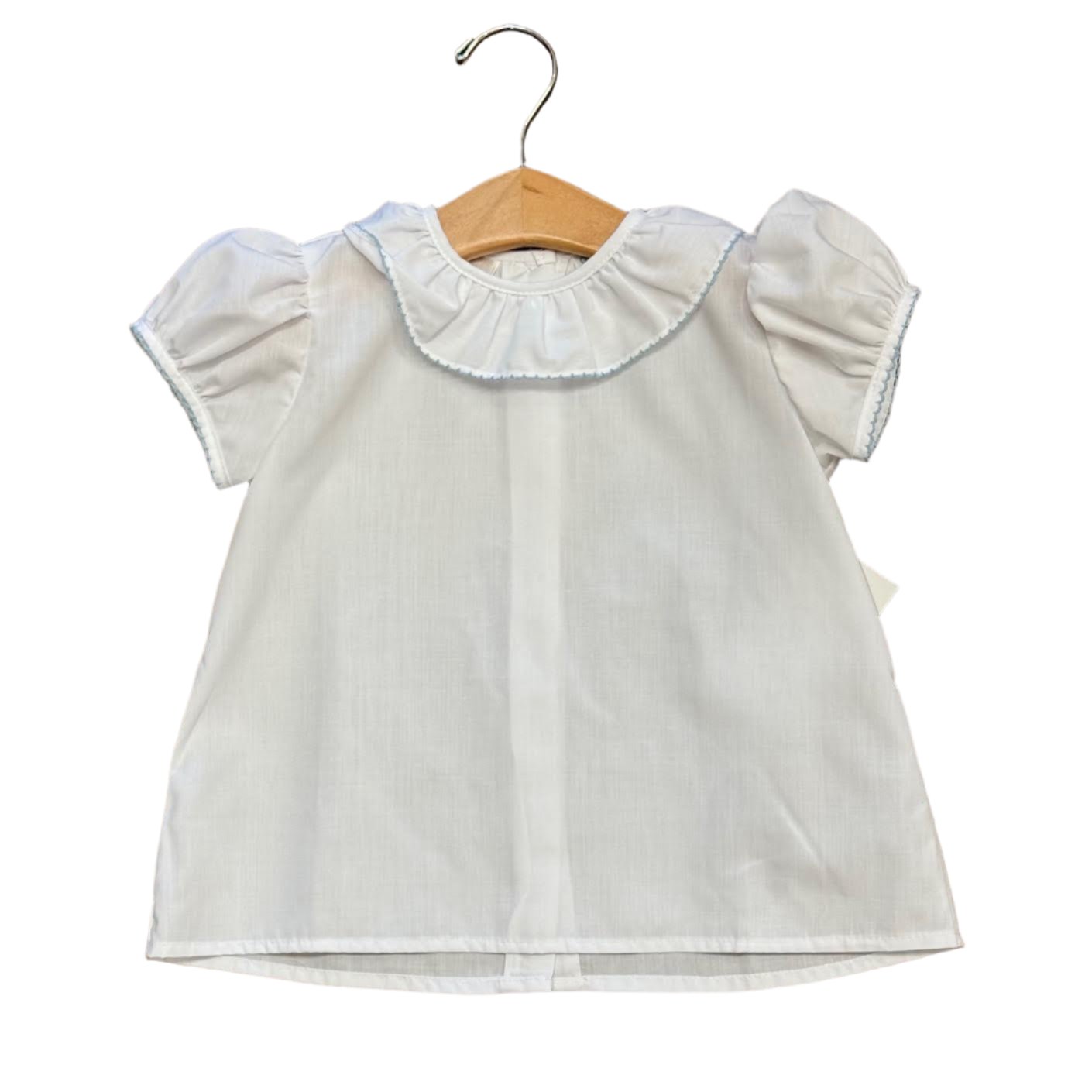 SS Woven Peter Pan Collar Shirt with Light Blue Picot Trim