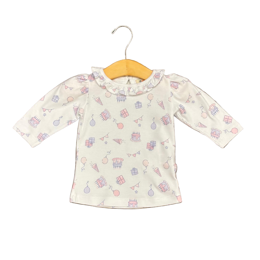 Birthday Print Ruffle Neck LS T-Shirt