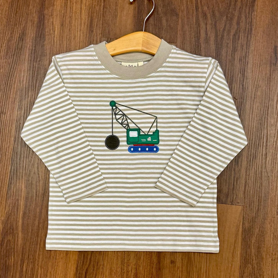 Gray/White Stripe Boys LS T-Shirt with Crane Applique