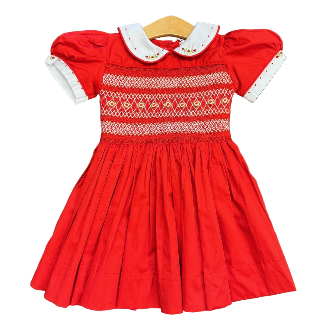 Red Embroidered Smocked Bodice Dress