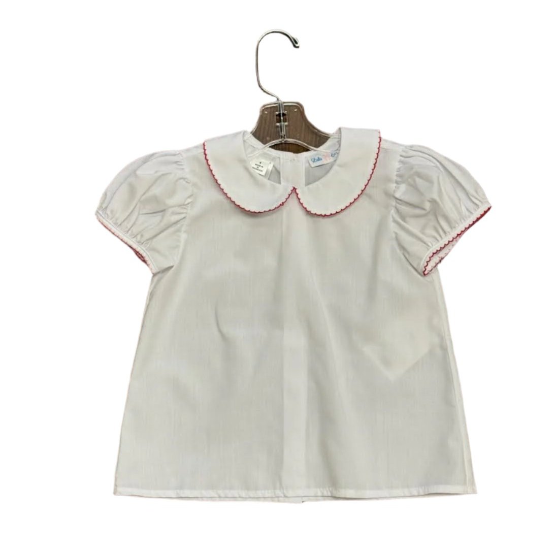 SS Woven Peter Pan Collar Shirt with Red Picot Trim