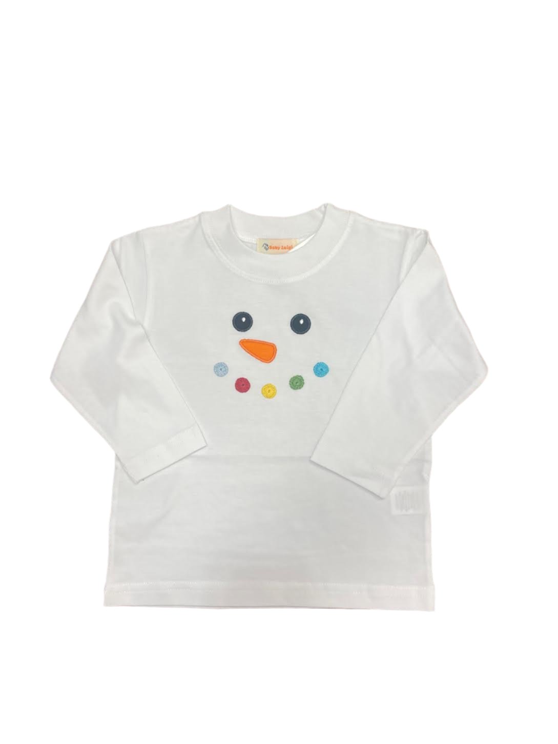 Luigi Boys White LS Shirt with Snowman Face Embroidery