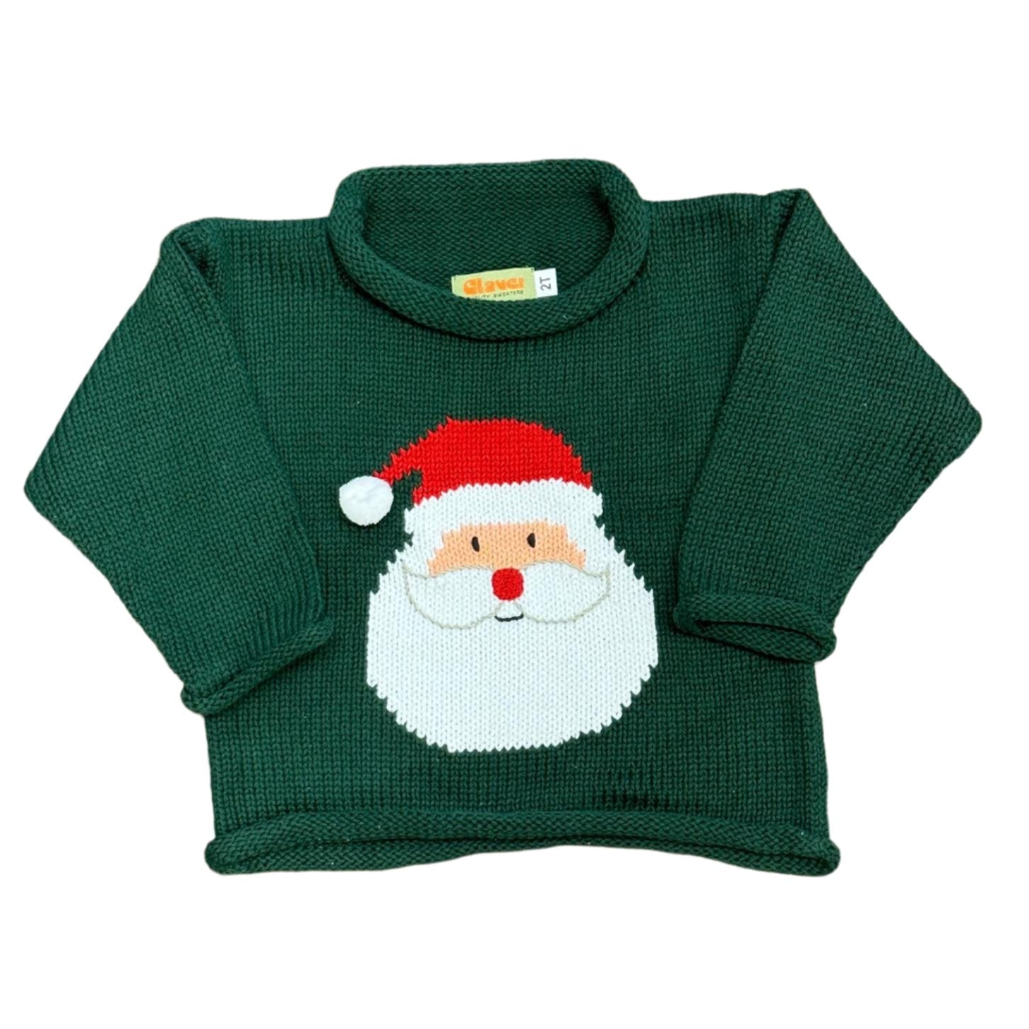 Roll Neck Sweater: Hunter Green with Santa Face