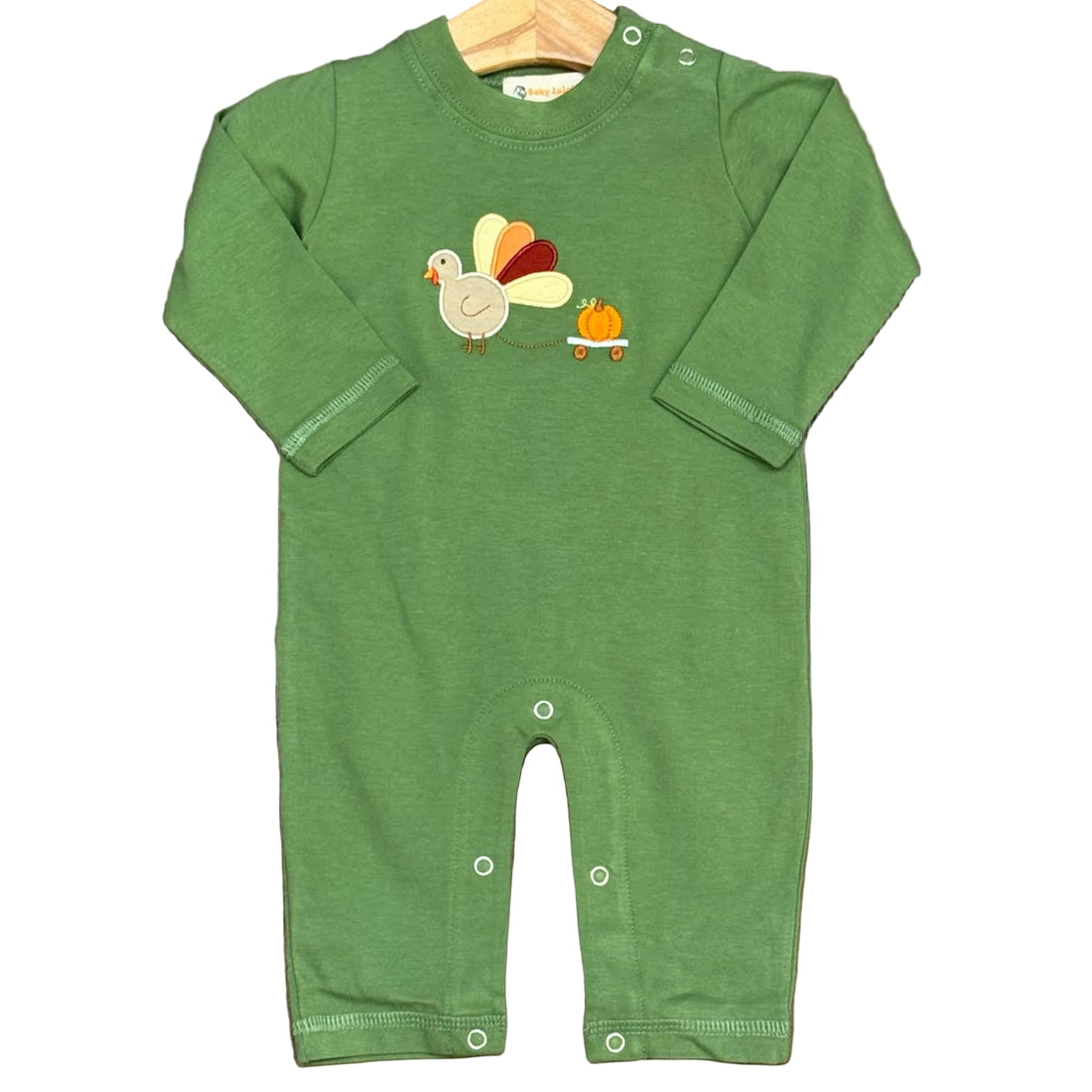 Peapod Green LS Romper with Turkey Applique