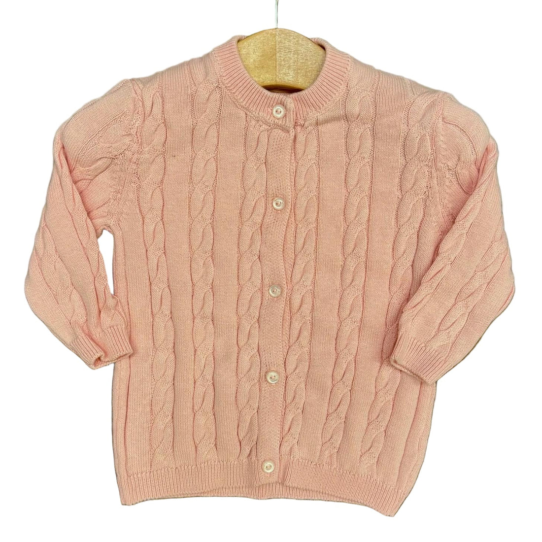 Cable Knit Cardigan: Light Pink