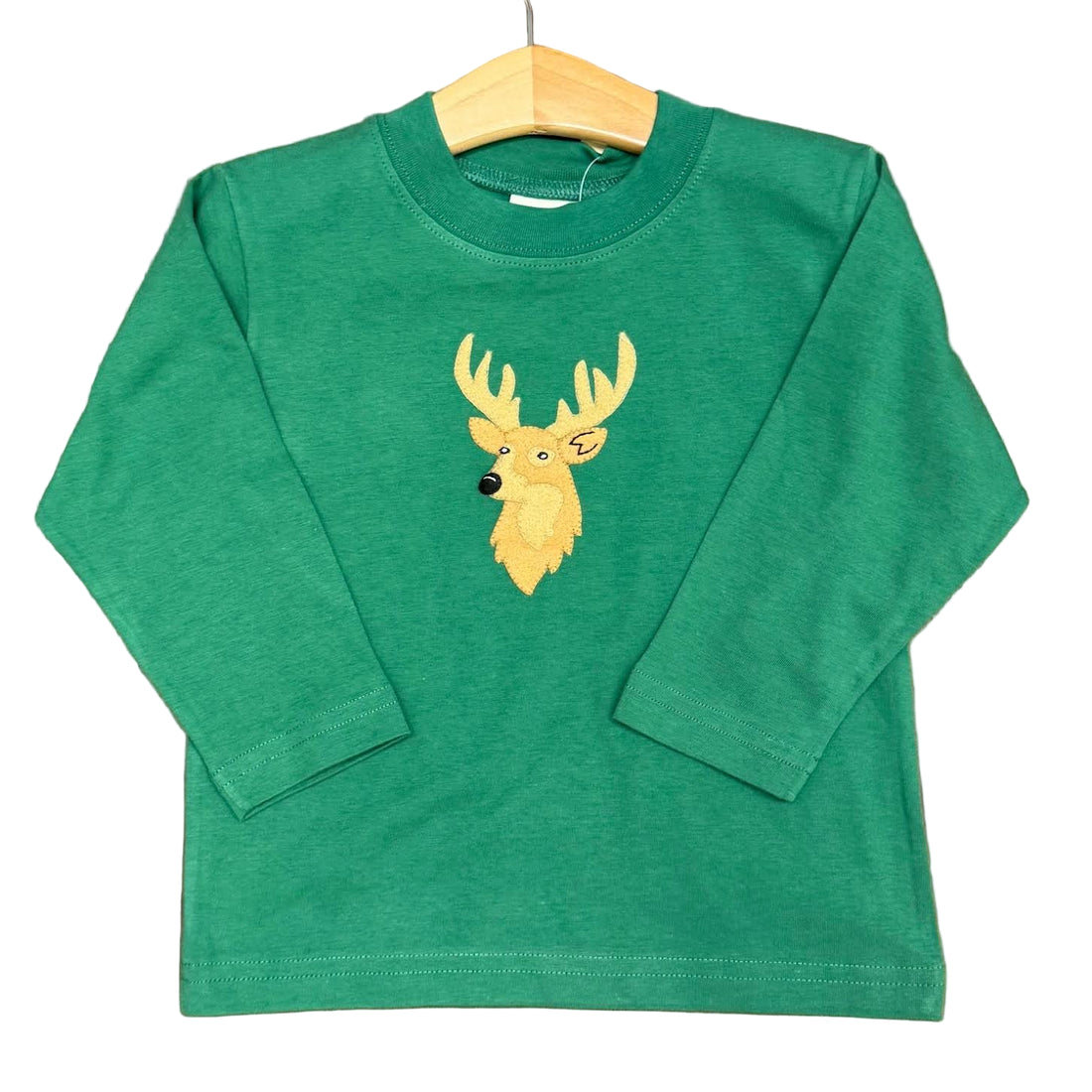 Light Hunter Green Boys LS T-Shirt with Buck Head Applique