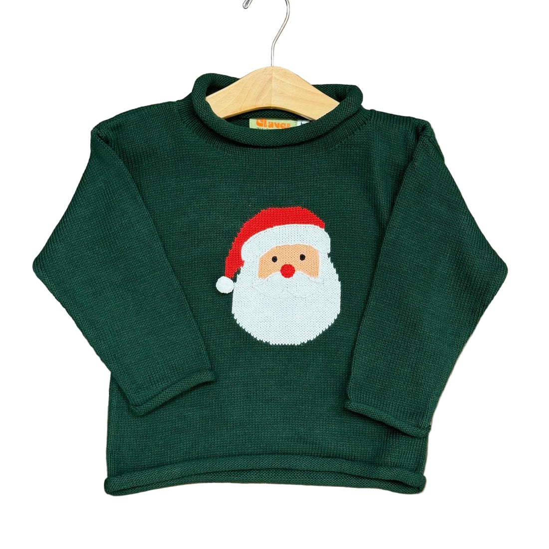 Hunter Green Roll Neck Sweater with Santa Face