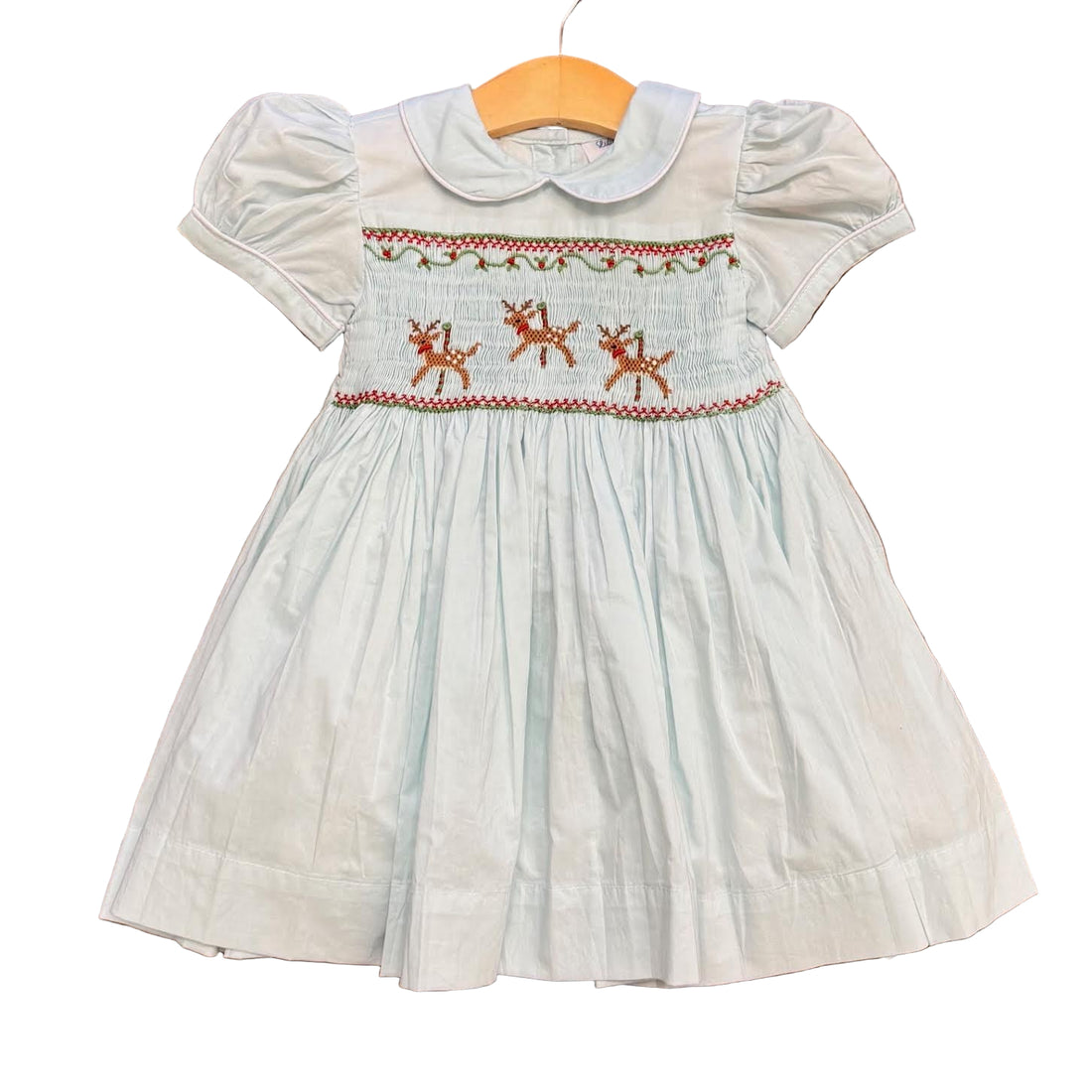Light Blue Reindeer Smocked Bodice Dress