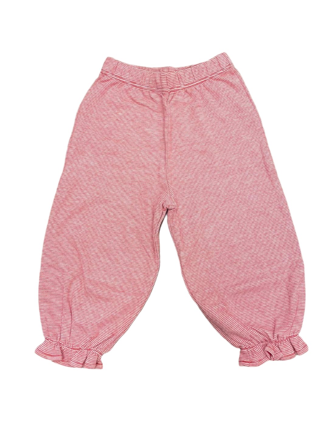 Luigi Girls Bloomer Pants with Ruffle Bottom: Deep Red/White Mini Stripe