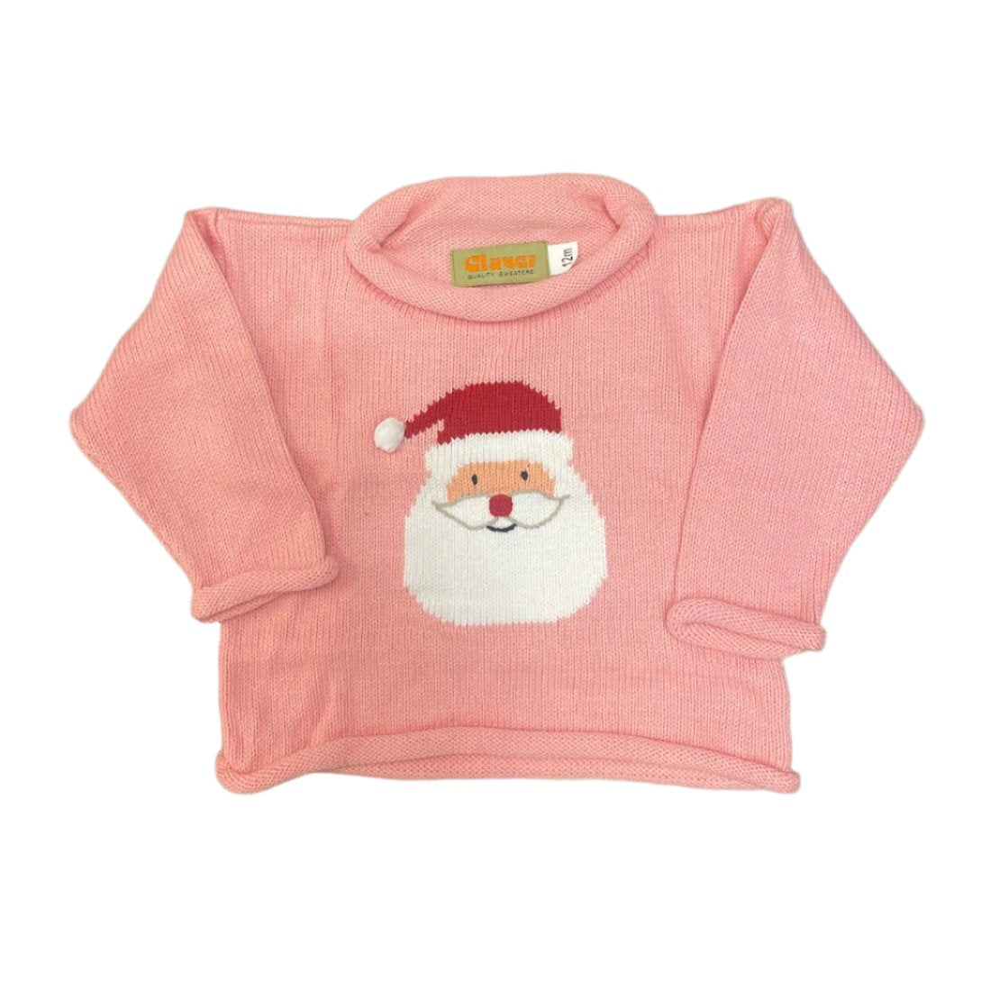 Roll Neck Sweater: Light Pink with Santa Head