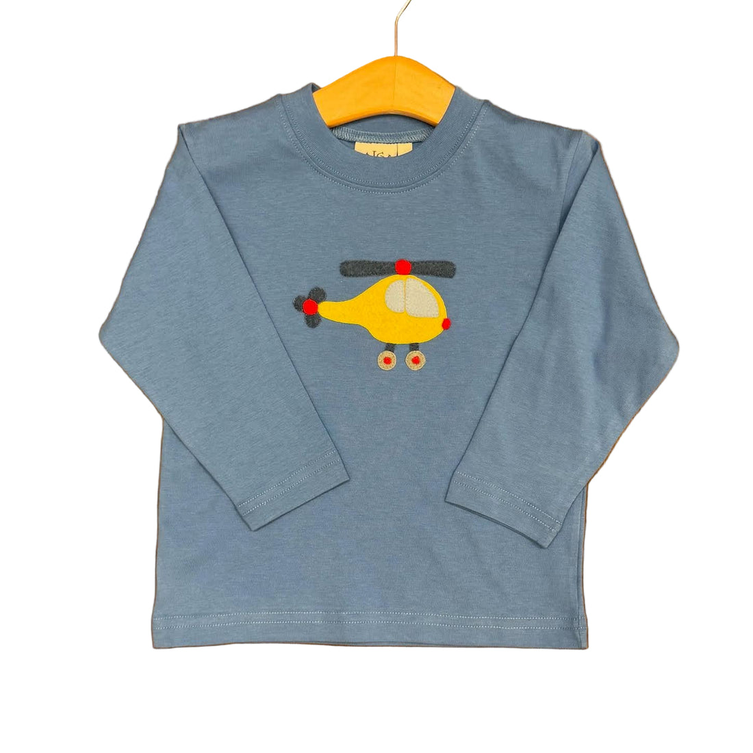 Medium Blue Boys LS T-Shirt with Helicopter Applique