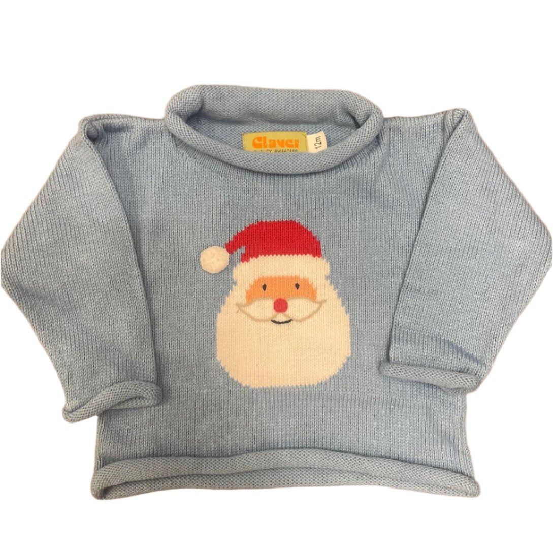 Roll Neck Sweater: Chambray with Santa Head