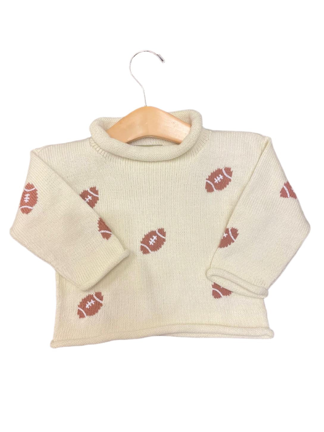 Roll Neck Sweater: Ivory with Allover Footballs