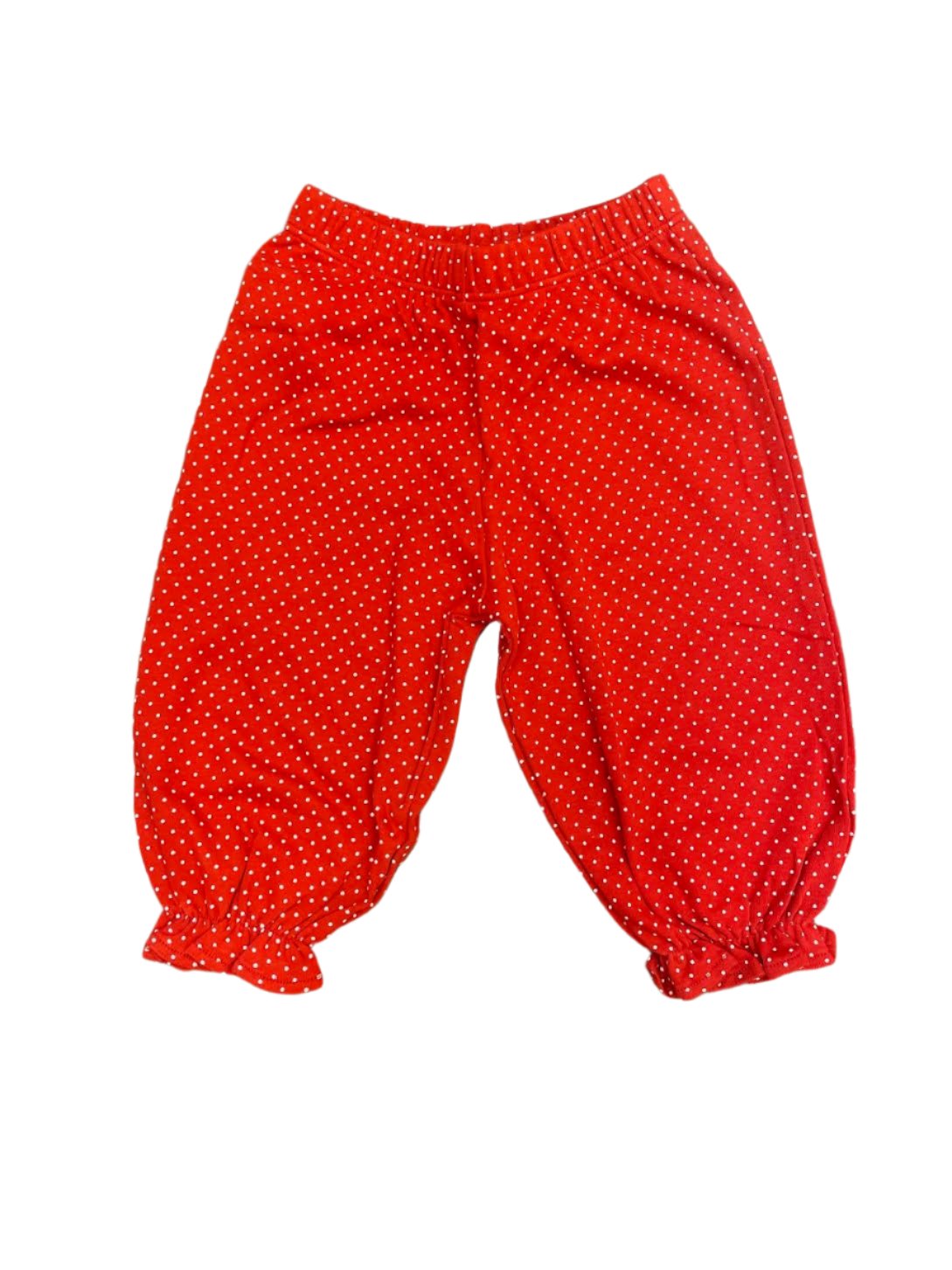 Luigi Girls Bloomer Pants with Ruffle Bottom: Deep Red/White Dots