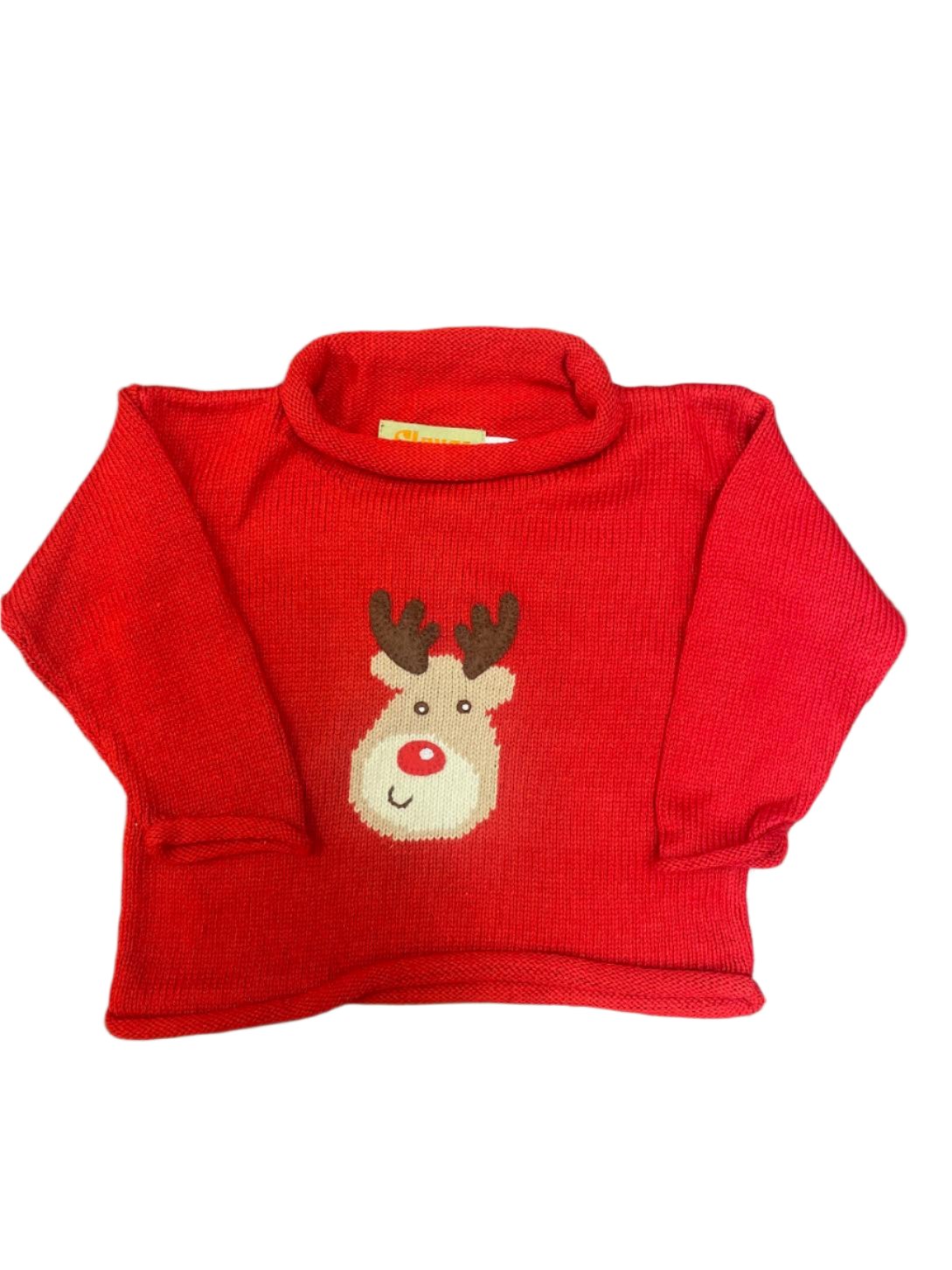 Roll Neck Sweater: Deep Red with Rudolph Head