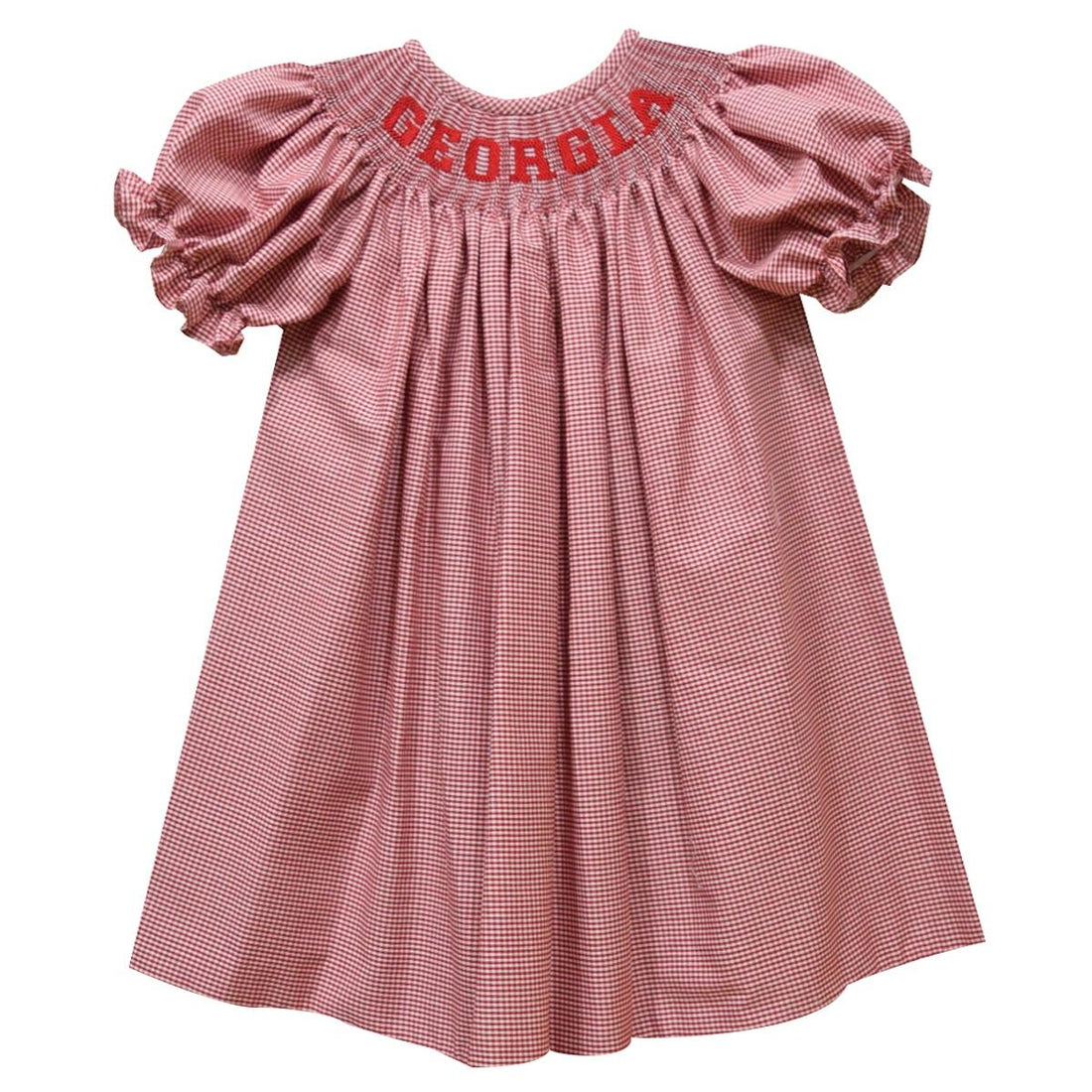 Georgia Smocked Red Gingham Short Sleeve Bishop