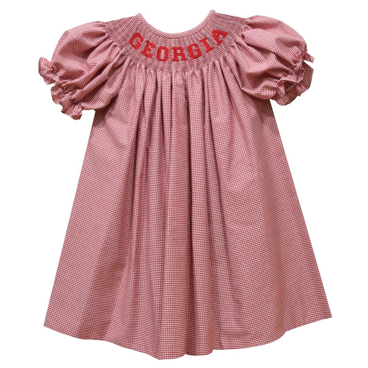 Georgia Smocked Red Gingham Short Sleeve Bishop