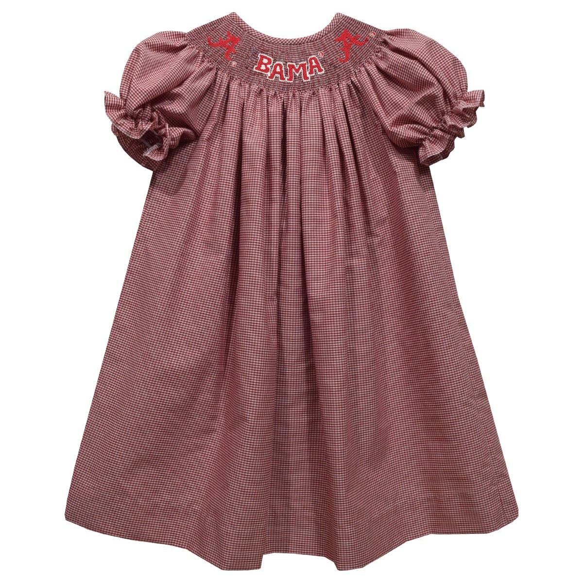 Alabama Crimson Tide Smocked Red Gingham SS Bishop