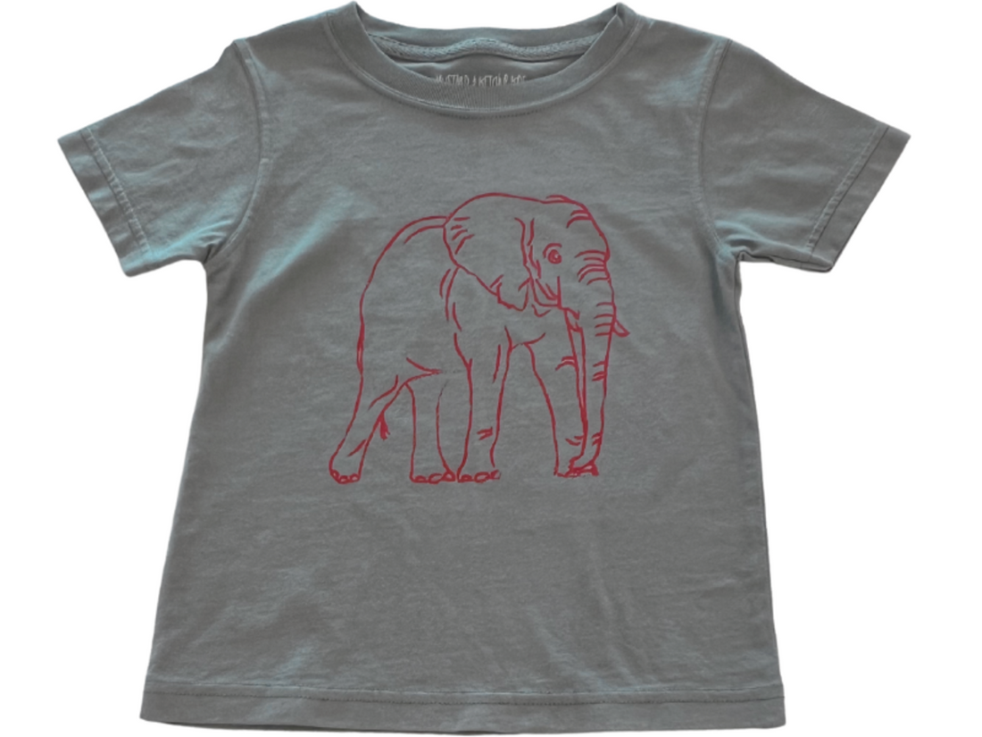 SS Mustard &amp; Ketchup Kids T-Shirt: Gray with Crimson Elephant