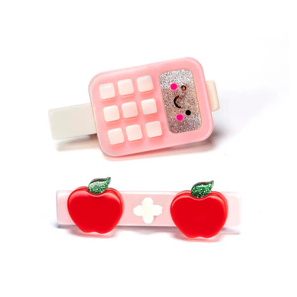 Calculator Lt Pink &amp; Apples Alligator Clip