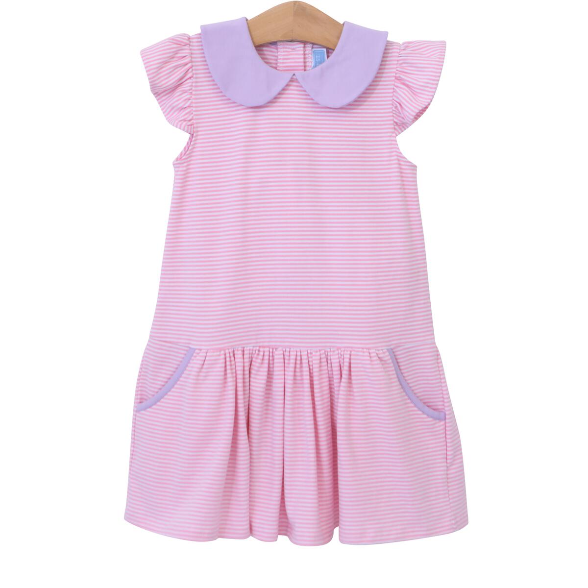 Genevieve Dress: Pink Stripe with Lavender