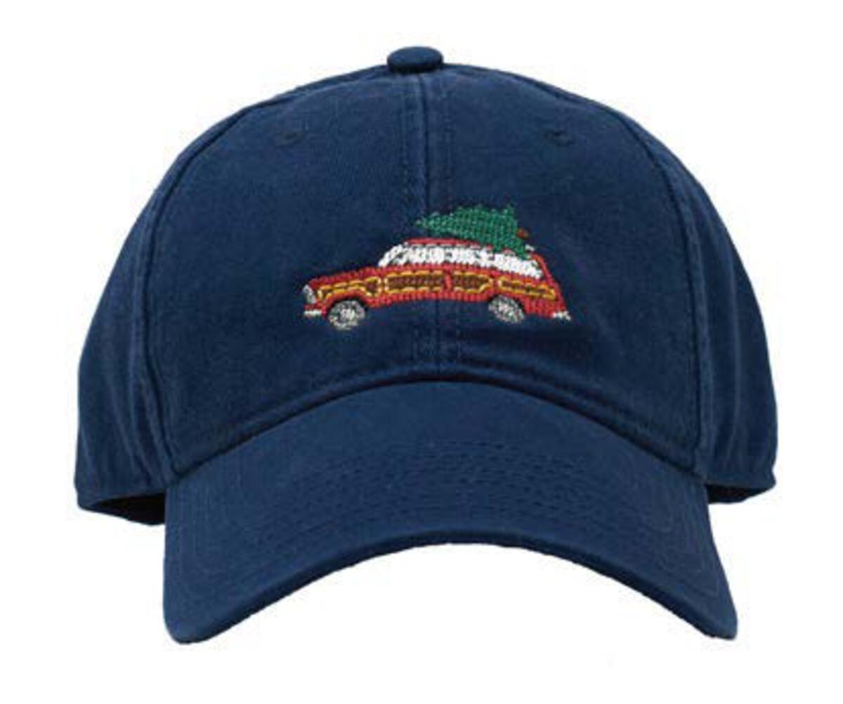 Harding Lane Baseball Cap: Navy with Holiday Wagoneer