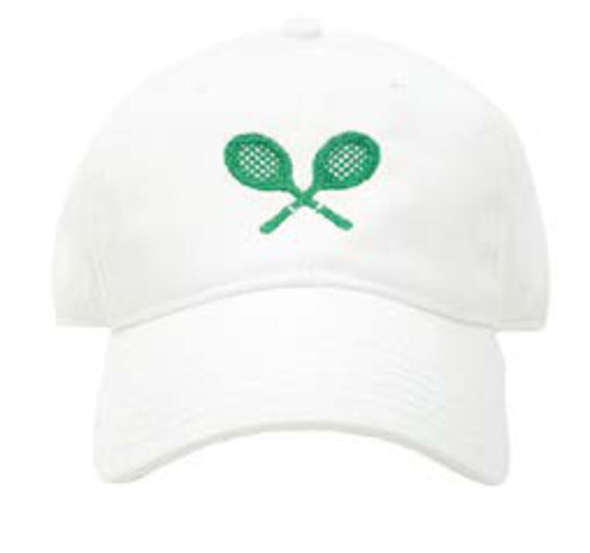 Harding Lane Baseball Hat: White with Tennis Racquets