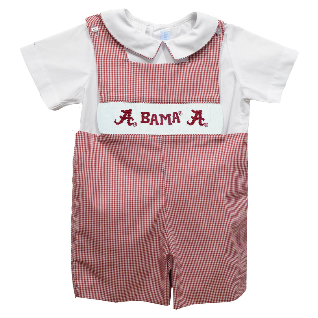 Alabama Crimson Tide Smocked Red Gingham Jon Jon And Short Sleeve White Shirt