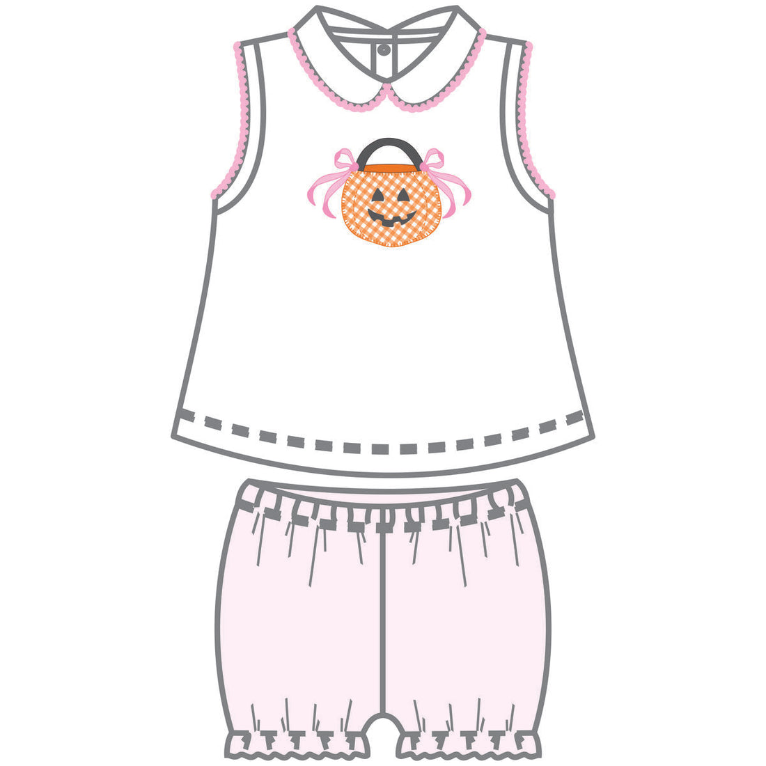 Trick or Treat Applique Sleeveless Collard Short Set: Light PInk