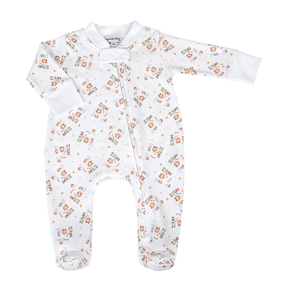 A Child is Born White Printed Zippered Footie