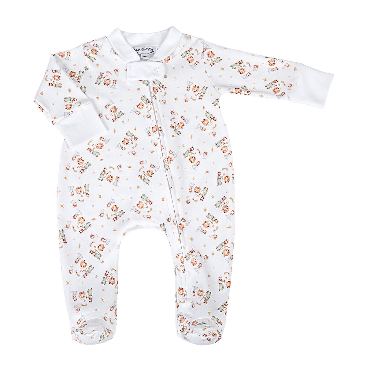 A Child is Born White Printed Zippered Footie