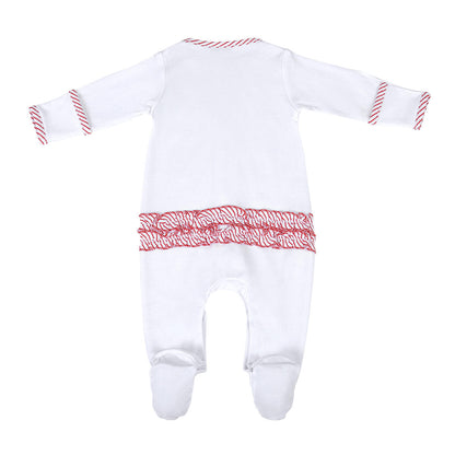 So this is Love Red Embroidered Ruffle Footie