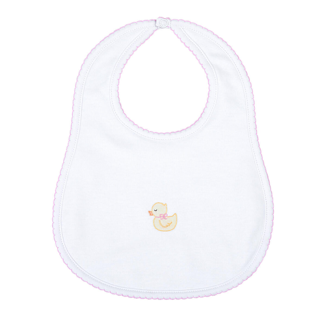 Precious Duckling Embroidered Bib: PInk Trim