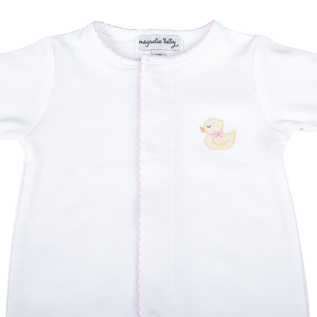 Precious Duckling Embroidered Footie: Pink Trim