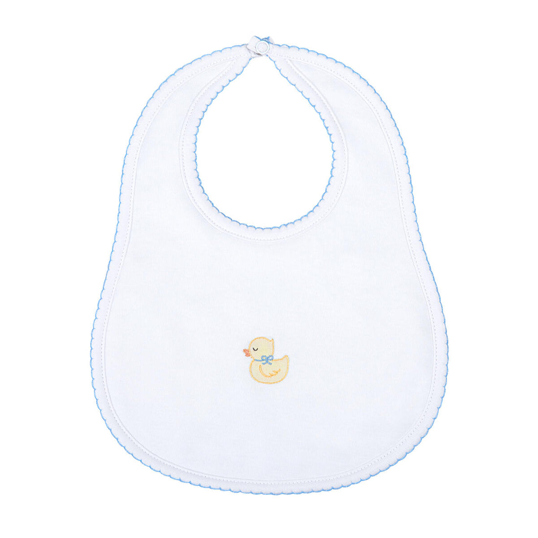 Precious Duckling Embroidered Bib: Light Blue Trim