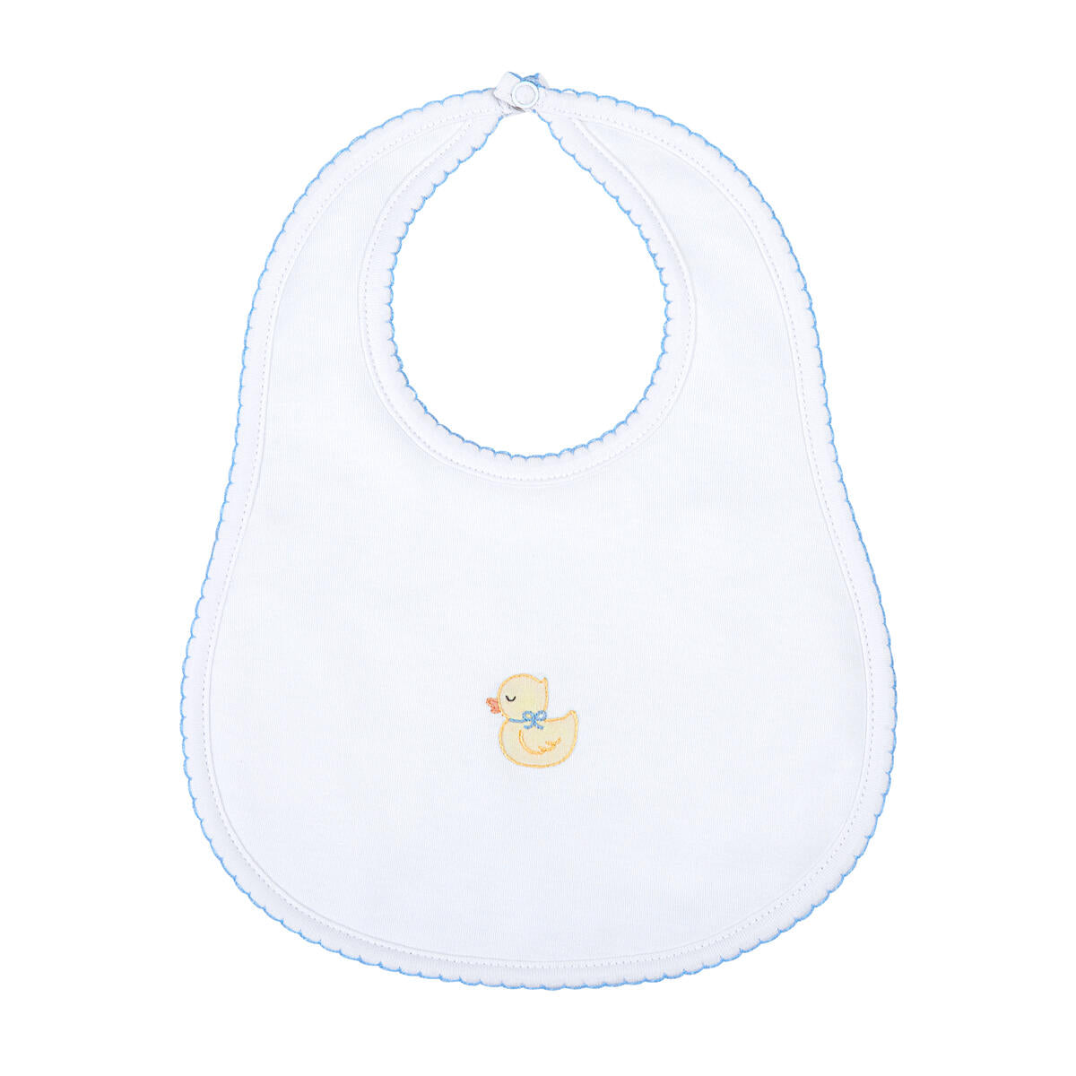 Precious Duckling Embroidered Bib: Light Blue Trim