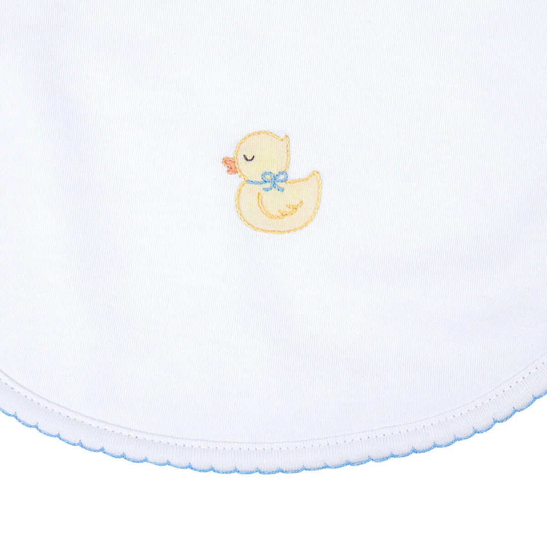 Precious Duckling Embroidered Bib: Light Blue Trim